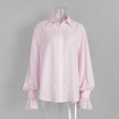Solid Button Front Drop Shoulder Loose Shirt