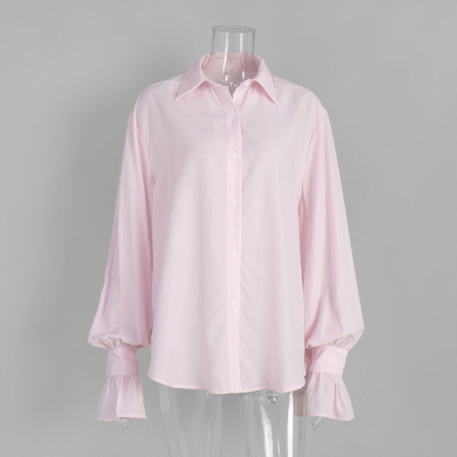 Solid Button Front Drop Shoulder Loose Shirt