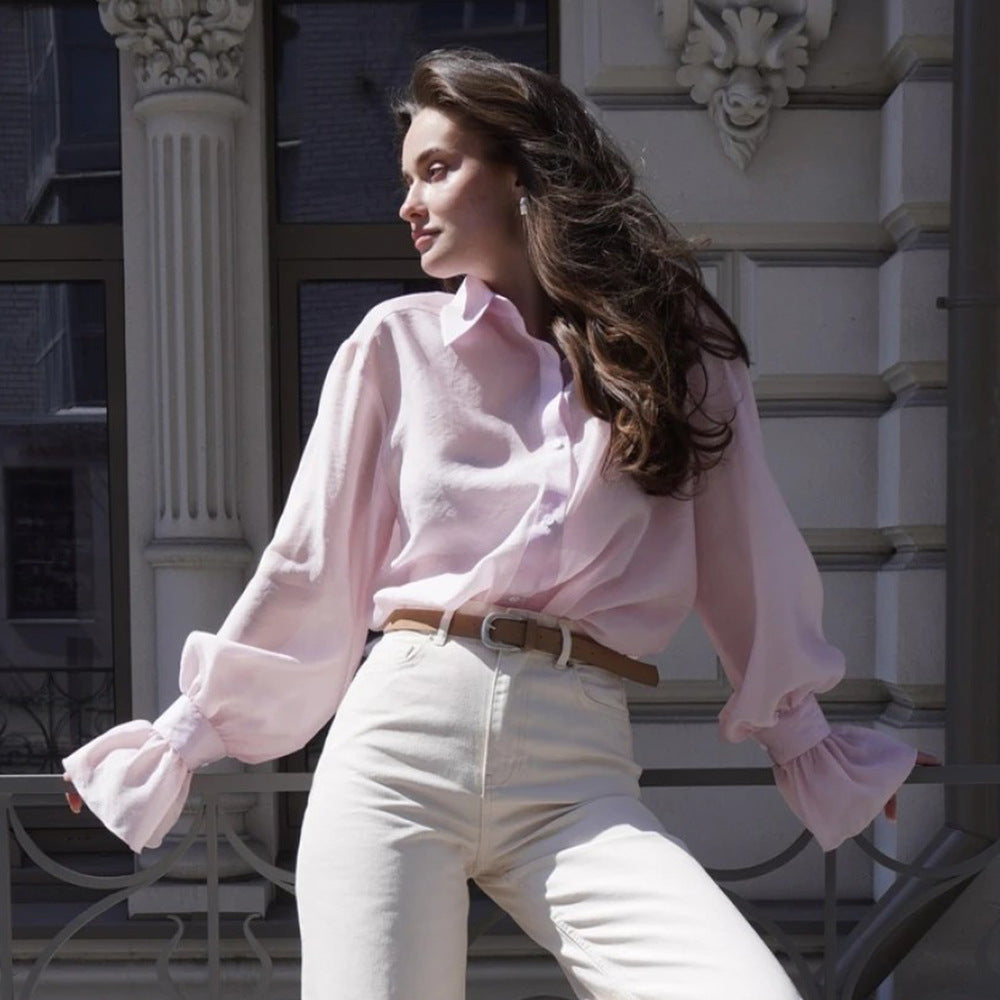 Solid Button Front Drop Shoulder Loose Shirt