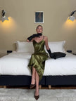 Olive Green Satin Slip Dress