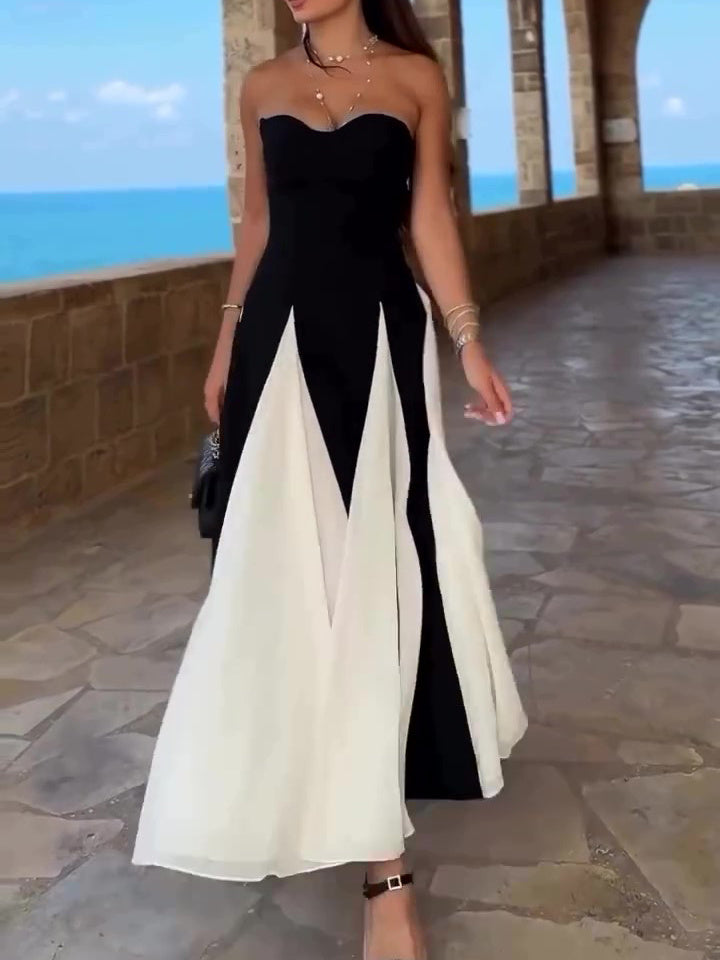 Black And White Contrast Tube Top Dress