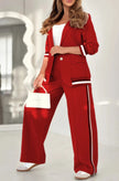 Women’s Lapel Collar Blazer & Wide Leg Pants Set – Elegant Long Sleeve Jacket High Waist Trousers 2 Piece Office Suit