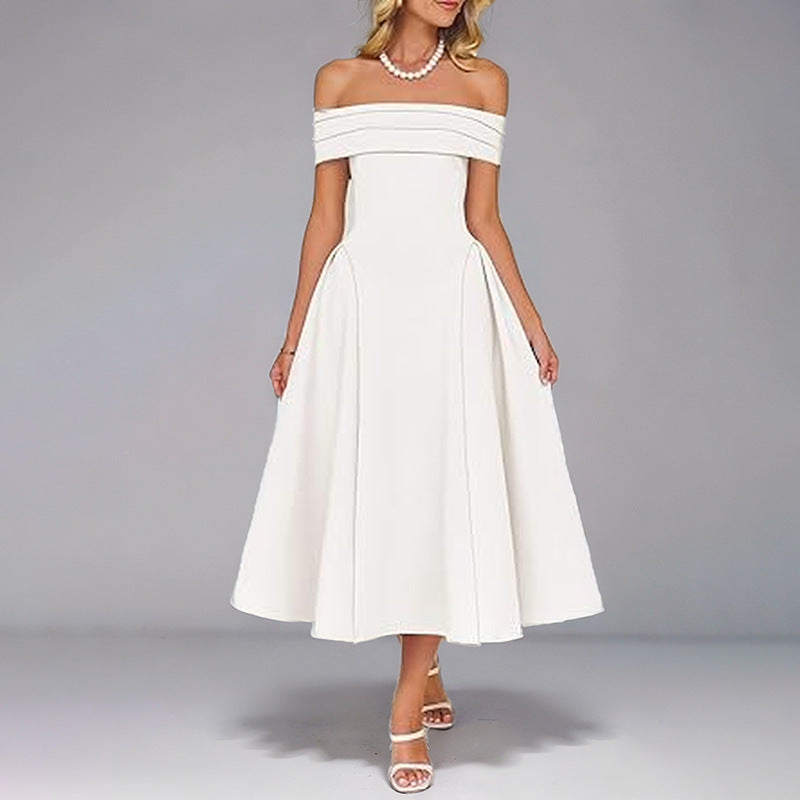 Off-shoulder Sexy One-shoulder Solid-color Dress