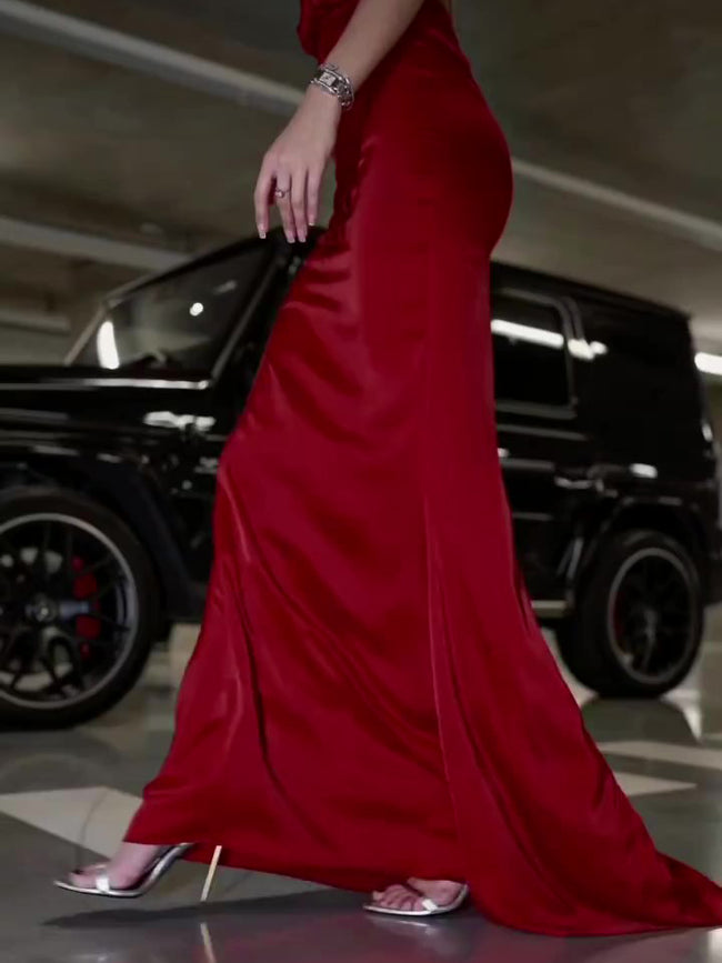 Solid Color Backless Maxi Dress