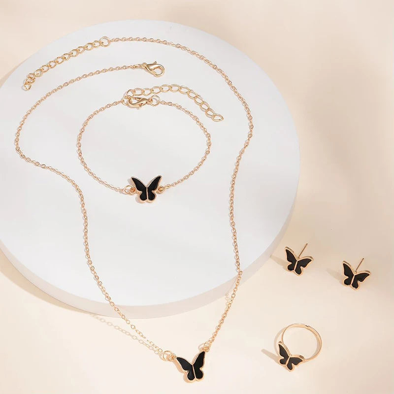 Fashion Butterfly Pendants Necklace Earrings Ring Bracelet Sets