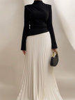Turtleneck  Top & Contrasting Color Skirt Suit