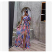 Floral Print One Shoulder Split Maxi Dress – Sexy Long Sleeve Summer Beach Vacation Dress for Womenn