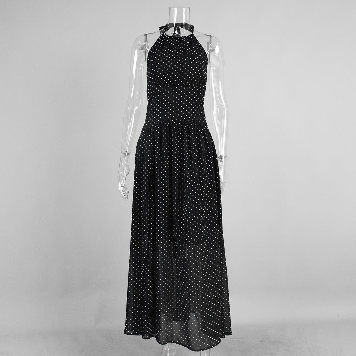 Summer Polka Dot Halterneck Dress for Women – Backless Sexy Beach Sundress