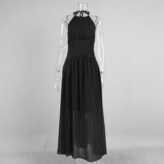 Summer Polka Dot Halterneck Dress for Women – Backless Sexy Beach Sundress