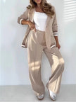 Women’s Lapel Collar Blazer & Wide Leg Pants Set – Elegant Long Sleeve Jacket High Waist Trousers 2 Piece Office Suit
