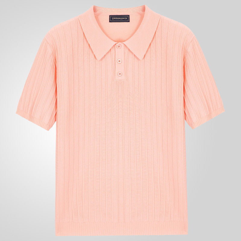 Men’s Casual Solid Color Short Sleeve Shirt – Loose Fit Lapel Summer Button-Up Top