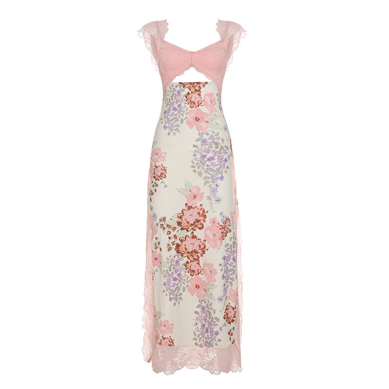Women’s French Style Lace Patchwork Bodycon Dress – Sexy Printed Slim Fit Party Club Dress