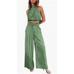 “Women Summer 2-Piece Set – Sleeveless Crop Top & Wide Leg Pants Casual Outfit”