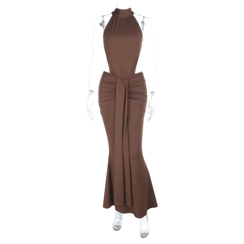 Women’s Beach Vacation Halter Neck Backless Evening Dress, Summer Sexy Maxi Dress, Lightweight Flowy Holiday Party Dress for Women