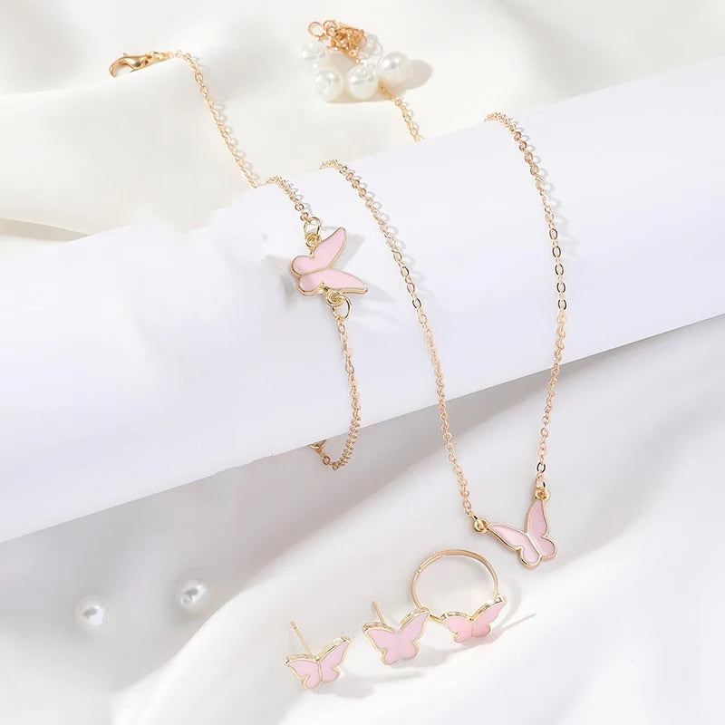 Fashion Butterfly Pendants Necklace Earrings Ring Bracelet Sets