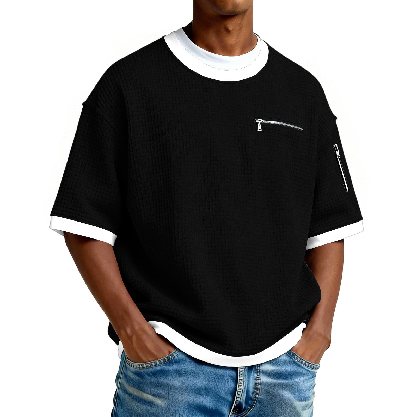 Men’s Crew Neck Contrast Color T-Shirt – Lightweight Casual Short Sleeve Summer Tee for Men