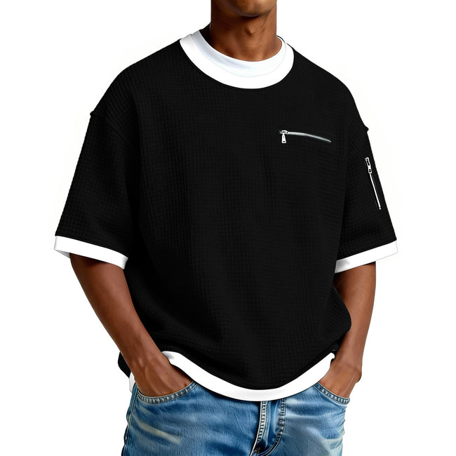 Men’s Crew Neck Contrast Color T-Shirt – Lightweight Casual Short Sleeve Summer Tee for Men