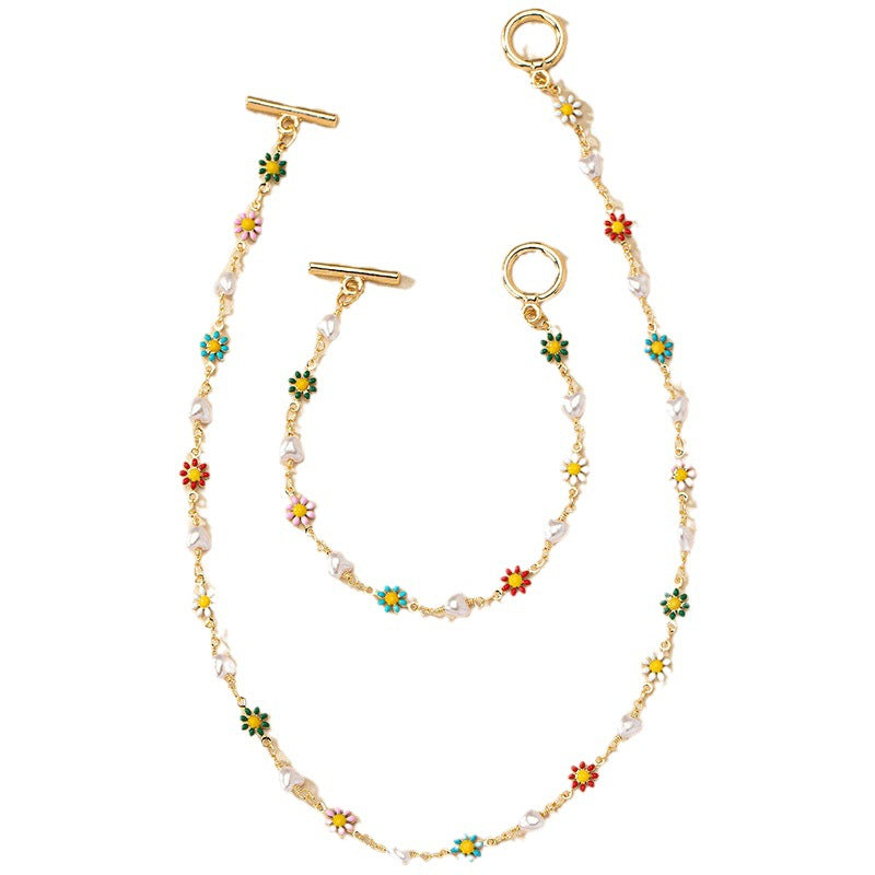 Colorful Daisy Bracelet and Necklace Set for Women, Floral Jewelry Set, Cute Everyday Commuter Accessories