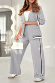 Women’s Lapel Collar Blazer & Wide Leg Pants Set – Elegant Long Sleeve Jacket High Waist Trousers 2 Piece Office Suit