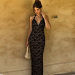 Women's Sexy Deep-V Lace Halterneck Lace-Up Dress