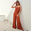 Women’s 2-Piece Casual Chic Outfit – Cropped Vest Ruffled Top & Wide-Leg Pants Set