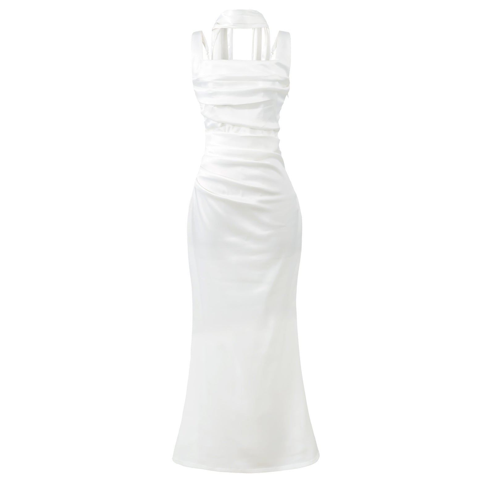 Elegant Strapless Square Neck Bodycon Dress – Pleated Waist Slim Fit Sheath Party & Clubwear for Women