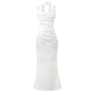 Elegant Strapless Square Neck Bodycon Dress – Pleated Waist Slim Fit Sheath Party & Clubwear for Women