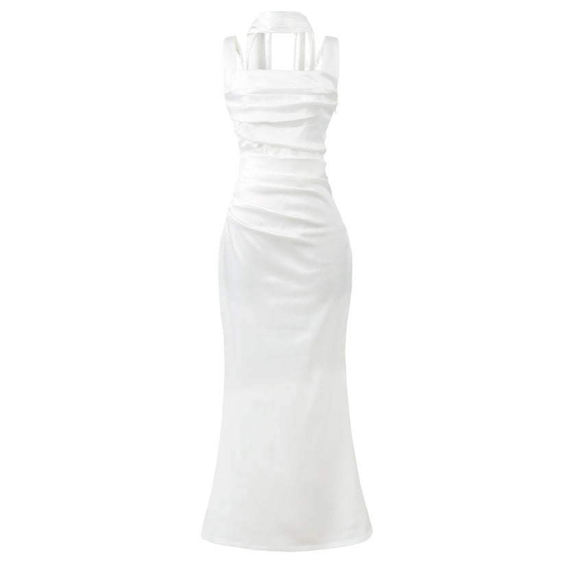 Elegant Strapless Square Neck Bodycon Dress – Pleated Waist Slim Fit Sheath Party & Clubwear for Women