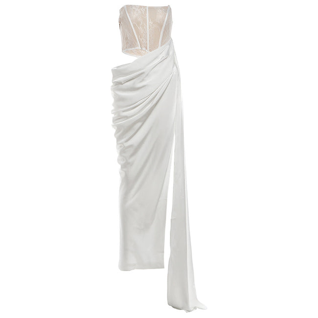 Women’s Asymmetrical Strapless Tube Dress – Sleeveless Crop Cutout Bodycon Spring Dress