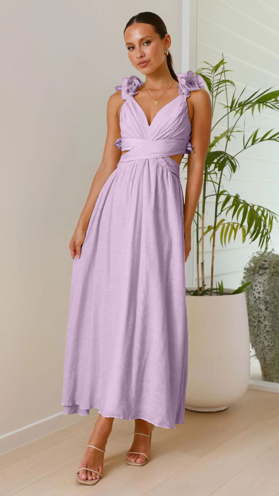 Women’s Floral Chiffon Backless Cross-Strap Dress