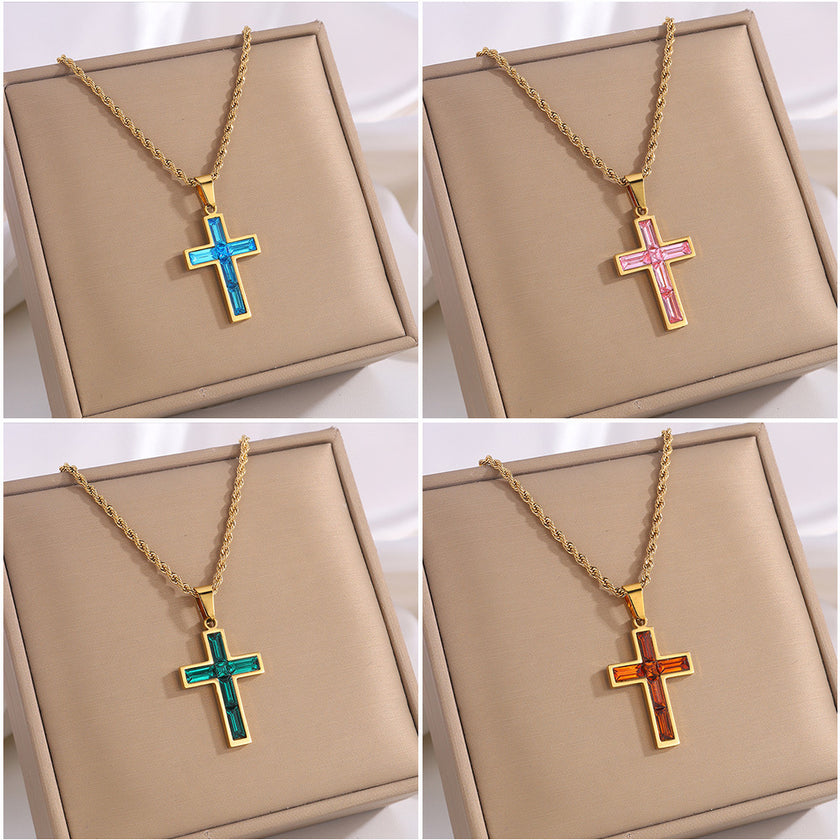 Style Diamond Cross Necklace Unique No Color Fading