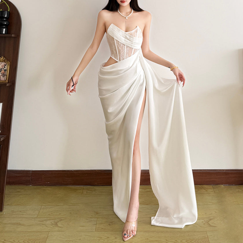 Women’s Asymmetrical Strapless Tube Dress – Sleeveless Crop Cutout Bodycon Spring Dress