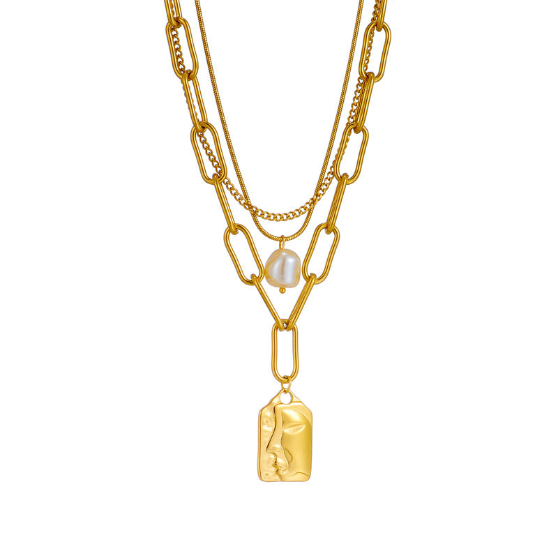 Fashion Jewelry Layered Face Portrait Chain Choker