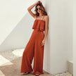 Women’s 2-Piece Casual Chic Outfit – Cropped Vest Ruffled Top & Wide-Leg Pants Set