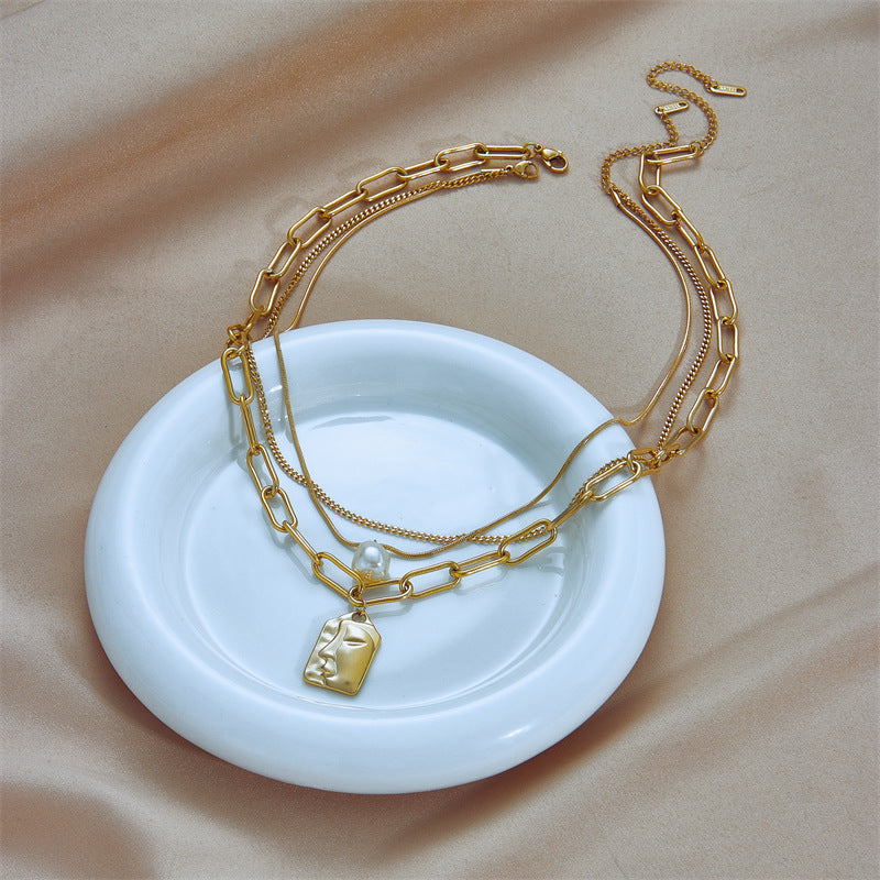 Fashion Jewelry Layered Face Portrait Chain Choker