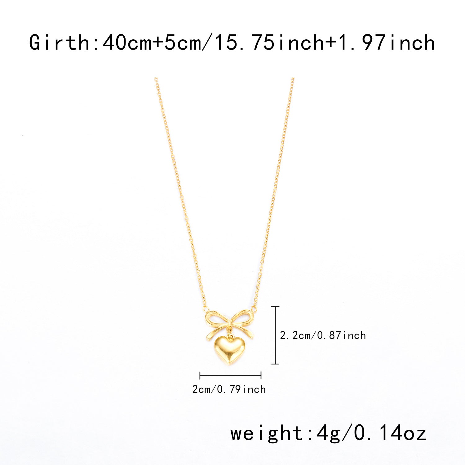 Stainless Steel  Love Heart Bowknot Shape Charm Chain Choker