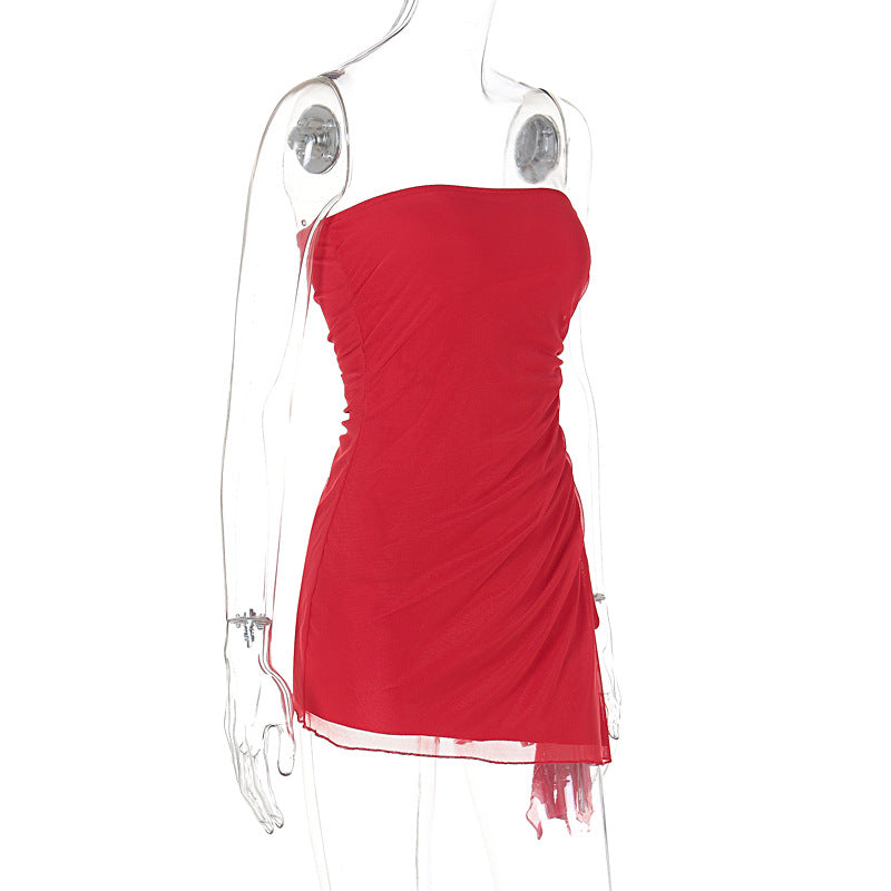 Y2K Tube Top Bodycon Dress – Backless Split Hem Summer Mini Dress