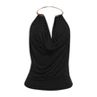 Women’s Low-Cut Plunging Metal Halter Bodycon Tank Top