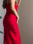 Red Sexy Slit Suspender Maxi Dress