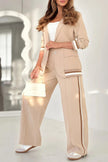 Women’s Lapel Collar Blazer & Wide Leg Pants Set – Elegant Long Sleeve Jacket High Waist Trousers 2 Piece Office Suit