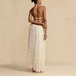 “2-Piece Women’s Summer Dress Set – Sexy Sleeveless Backless Cropped Halter Top & Pleated Long Skirt”