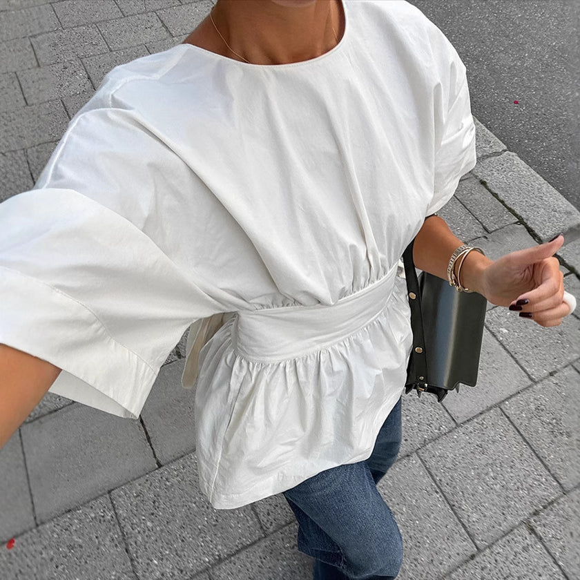 Backless Short Sleeve T-shirt With Back-tied