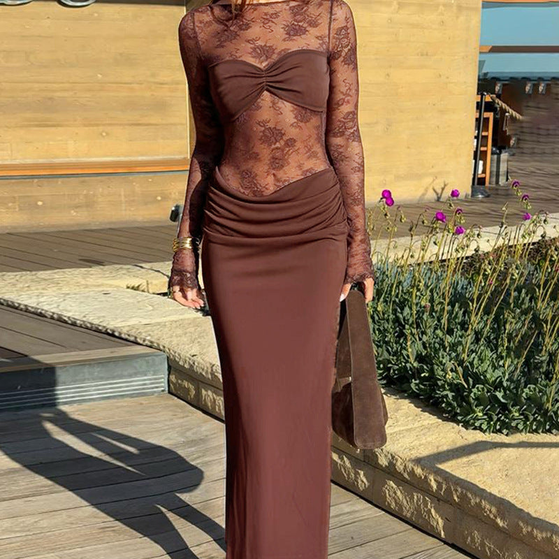 Women's Fashion Sexy Lace Long Sleeve Dress