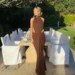 Women’s Beach Vacation Halter Neck Backless Evening Dress, Summer Sexy Maxi Dress, Lightweight Flowy Holiday Party Dress for Women