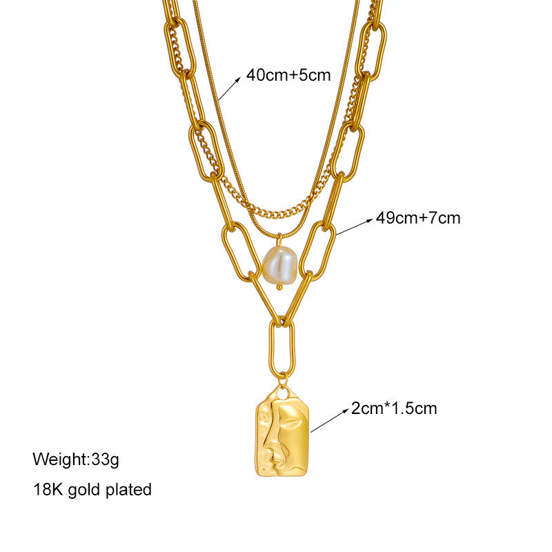 Fashion Jewelry Layered Face Portrait Chain Choker