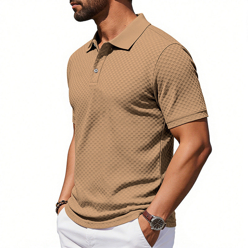 Men’s Plaid Polo Shirt – Breathable Casual Collared Short Sleeve T-Shirt