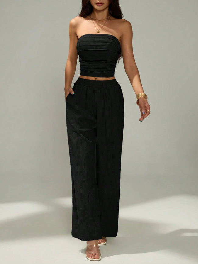 Womens Solid-Colored Top And Pants Minimalist Set