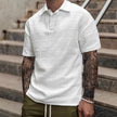Men’s Textured Short Sleeve Polo Shirt – Casual Turn-Down Collar Summer Top