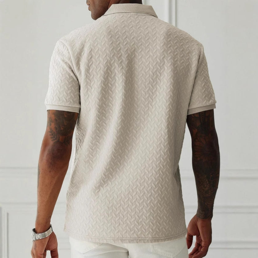 Men’s Textured Polo Shirt – Casual Short Sleeve Collared Summer Top