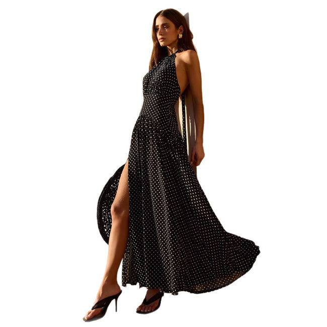 Summer Polka Dot Halterneck Dress for Women – Backless Sexy Beach Sundress